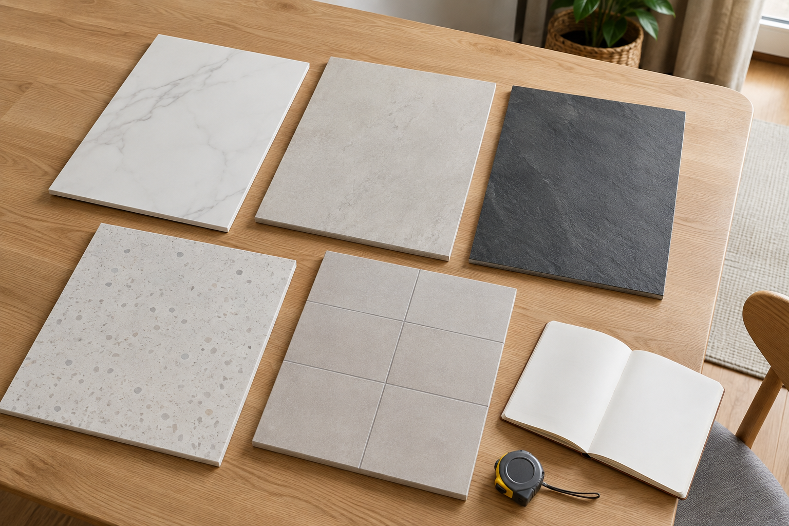 Wet wall panel samples in marble, stone, slate, terrazzo and tile effects